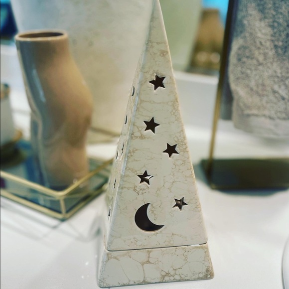 PartyLite Accents Vintage Partylite Moon Stars Tall Ceramic Pyramid